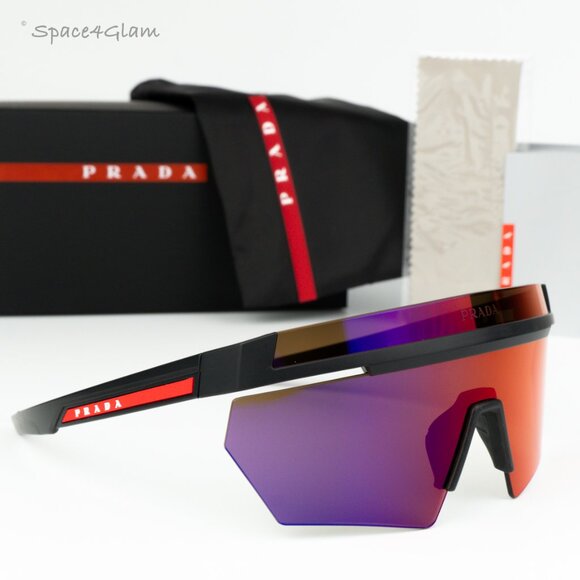 NEW Prada Linea Rossa PS01YS 1BO02U Black Brown Mirror Single Lens Sunglasses